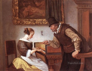 Jan Steen Painting - La lección del clavecín pintor de género holandés Jan Steen